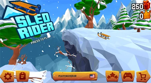 Sled Rider sled racing down a snowy mountain slope