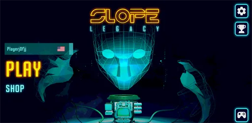 Neon ball rolling down a slope in Slope Legacy